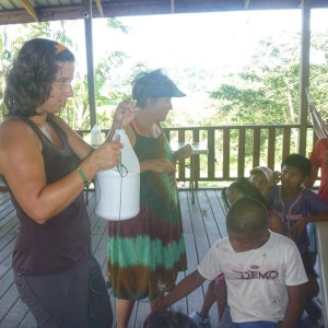 Here I am teaching the tippy tap class. Gail is a neighbor from a different island that came to visit and interpret for me.  