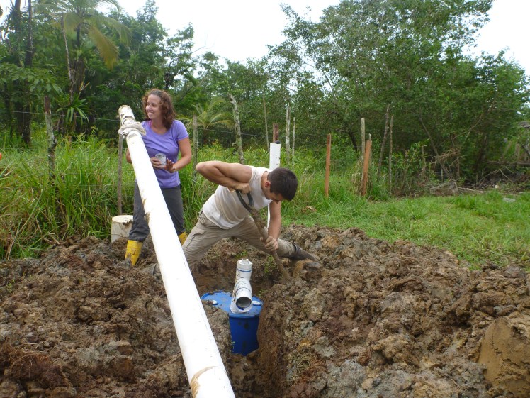 working on the leach pit/barrel