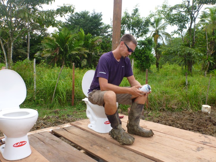 Bobby wanted to really test the toilet ...wishing he had a newspaper 